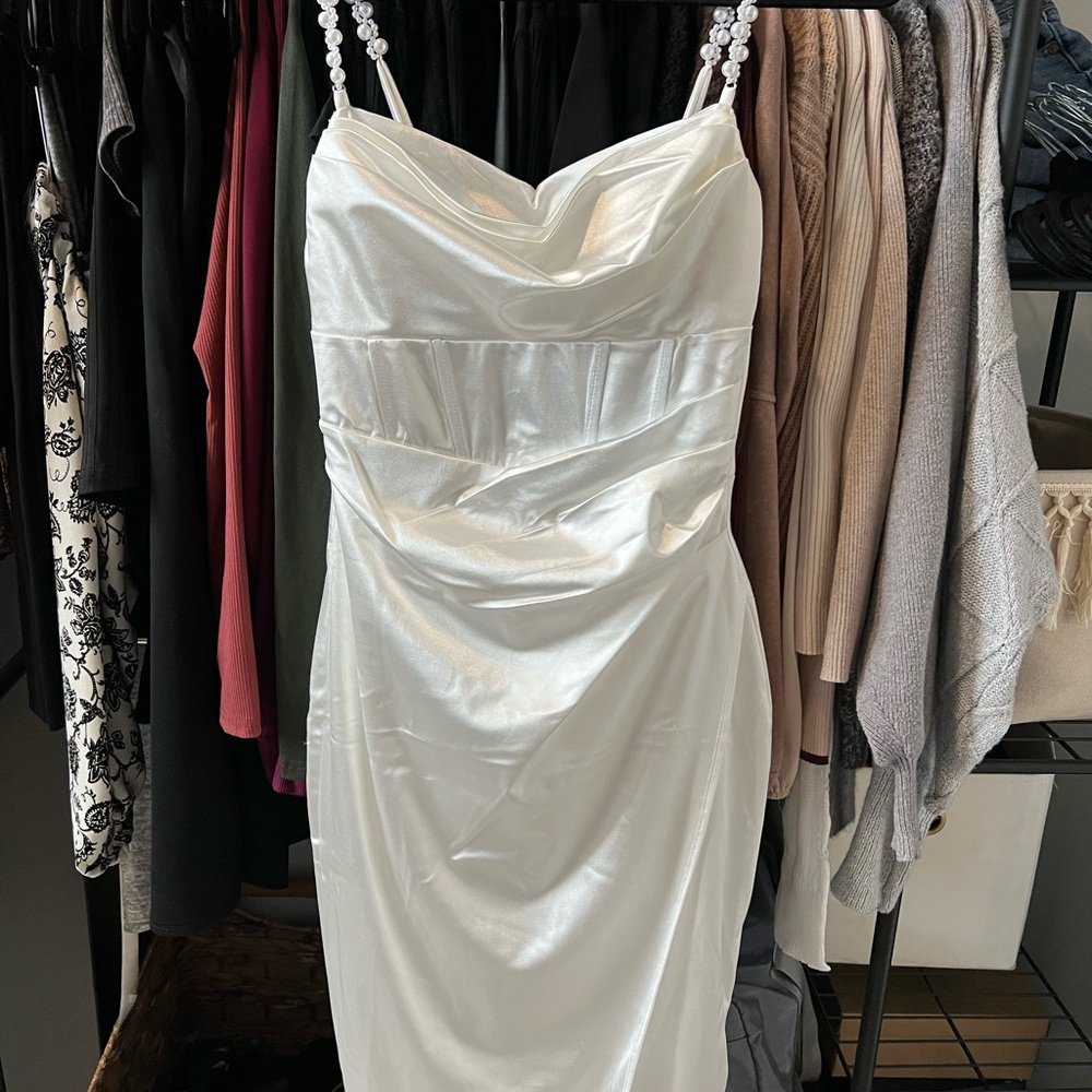 Elegant White Satin Dress